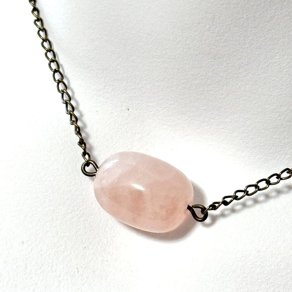 2/$20, Natural Rose Quartz Necklace, Genuine Gemstone Bar Pendant & Bronze Chain